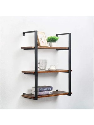 Vivense Tasnia Siyah Metal Ahşap Duvar Rafı 60 cm 3 Katlı