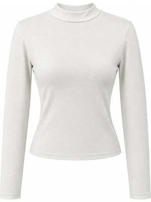 Mixray 2243 Kadın Yarım Balıkçı Yaka Uzun Kollu Slim Fit Bluz Beyaz