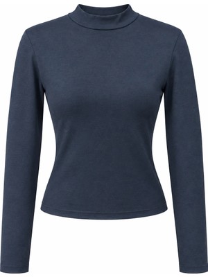 Mixray 2243 Kadın Yarım Balıkçı Yaka Uzun Kollu Slim Fit Bluz Lacivert