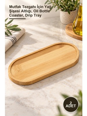Yenilig 2 Adet Bambu Yağdanlık Altlığı – Mutfak Tezgahı Için Yağ Şişesi Altlığı, Oil Bottle Coaster, Drip Tray