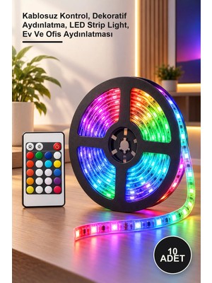 Yenilig 10 Adet Uzaktan Kumandalı LED Işık Şeridi – Kablosuz Kontrol, Dekoratif Aydınlatma, LED Strip Light, Ev ve Ofis Aydınlatması
