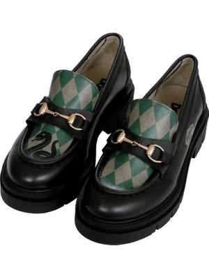 Dogo Kadın Vegan Deri Siyah Loafer - Warner Bros Harry Potter House Of Slytherin Tasarım