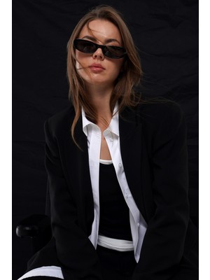 Thalure Kadın Siyah Çift Düğmeli Oversize Blazer