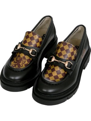 Dogo Kadın Vegan Deri Siyah Loafer - Warner Bros Harry Potter House Of Gryffindor Tasarım