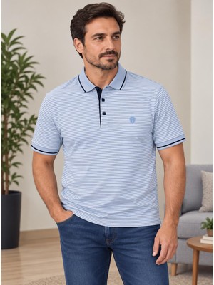 Lacaton Erkek Normal Beden Polo Yaka Çizgili Tişört