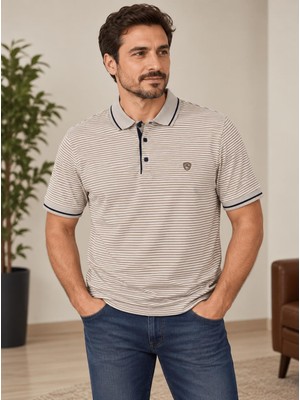 Lacaton Erkek Normal Beden Polo Yaka Çizgili Tişört