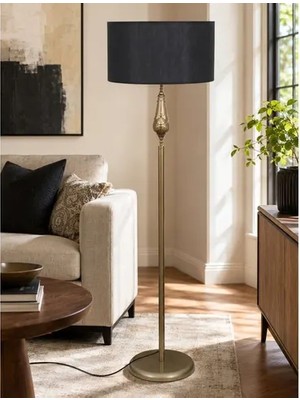 Vivense Lotus Eskitme Metal Ayaklı Lambader, Siyah
