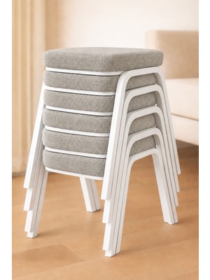 Ecowood Metal Tabure - 6 Adet Beyaz Renkli Dayanıklı ve Istiflenebilir Tasarım
