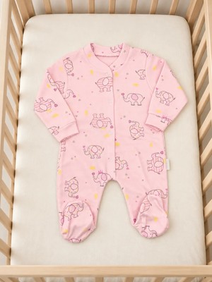 Bebek Star Fil Desenli Patikli Pembe Bebek Tulumu %100 Cotton