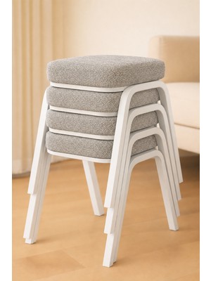 Ecowood Metal Tabure -4 Adet Beyaz Renkli Sünger Oturumlu Dayanıklı Metal Ayaklı Modern Tasarım