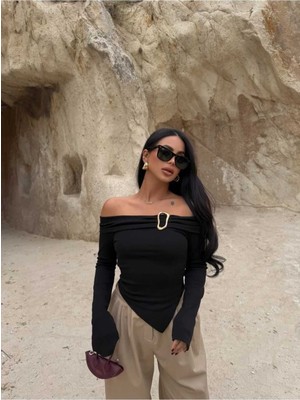 EVOA Madonna Yaka Toka Detaylı Bluz M - Siyah