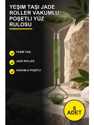 Yenilig 5 Adet Yeşim Taşı Jade Roller Vakumlu Poşetli Yüz Rulosu