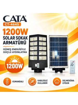 Cata Süpernova 1200w Solar Sokak Armatürü 13200 Lümen IP65 Su Geçirmez Beyaz Işık (Kumandalı) CT-4645