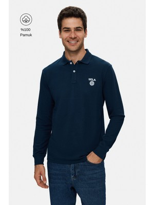 Ucla MAXWELL Lacivert Polo Yaka %100 Pamuk Baskılı Standard Fit Erkek Sweatshirt