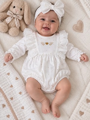 Çayzen Angel Nakışlı Kız Romper Melek Kanatlı Bandanalı 6 - 9 ay 1123