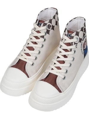 Dogo Kadın Vegan Bej Kalın Taban High Sneakers - Dooking Around Tasarım