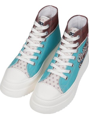 Dogo Kadın Vegan Turkuaz Kalın Taban High Sneakers - Yum Choco Luv Tasarım