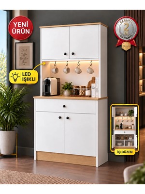 Bravo Home BRAVO K11 LED Aydınlatmalı Kahve Köşesi, Kupa Askılı Çok Amaçlı Kahve Dolabı