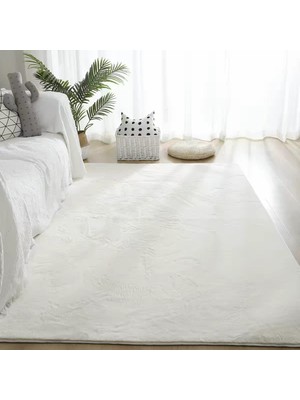 Dekoset Home Tavşan Tüyü Düz Beyaz Yumuşak Yıkanabilir Tabanlı Peluş Halı
