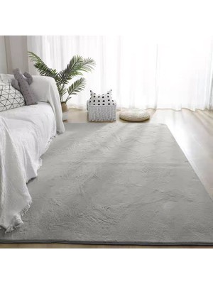 Dekoset Home Tavşan Tüyü Düz Gri Yumuşak Yıkanabilir Tabanlı Peluş Halı