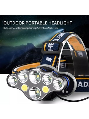 TeknoKapsül PS-888 Güçlü USB Şarj Edilebilir Profesyonel 8 Mod 6000 Lümen 8 LED Su Geçirmez Kafa Feneri