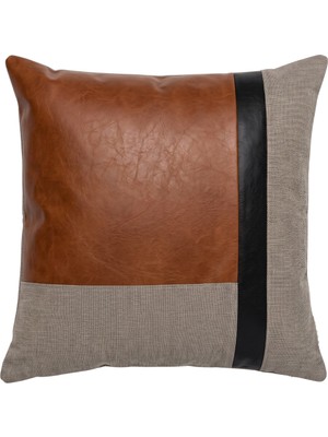 Ovola Geometrik Desenli Kırlent Kılıfı 45X45 cm - Turuncu Siyah Bej Modern Dekoratif Yastık Kılıfı