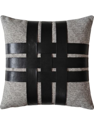 Ovola Geometrik Desenli Kırlent Kılıfı 45X45 cm - Siyah Gri Modern Dekoratif Yastık Kılıfı
