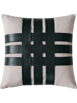 Ovola Geometrik Desenli Kırlent Kılıfı 45X45 cm - Yeşil Ekru Modern Dekoratif Yastık Kılıfı