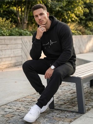 Woodroffe Unisex Kalp Atışı Oversize Kapüşonlu Eşofman Takımı Salaş