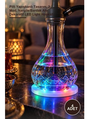 Yenilig 4 Adet Nargile Altı Rgb LED Işık – Pilli Yapışkanlı Tasarım, 3 Mod, Nargile/bardak Altı Dekoratif LED Light Hookah