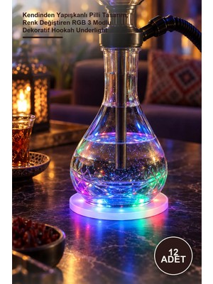Yenilig 12 Adet Rgb LED Nargile Altı Işık – Kendinden Yapışkanlı Pilli Tasarım, Renk Değiştiren Rgb 3 Modlu Dekoratif Hookah Underlight