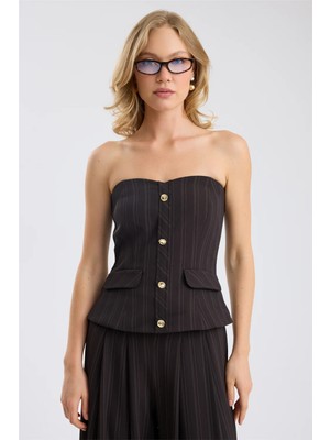 Home Store Altın Düğmeli Çizgili Korse Top