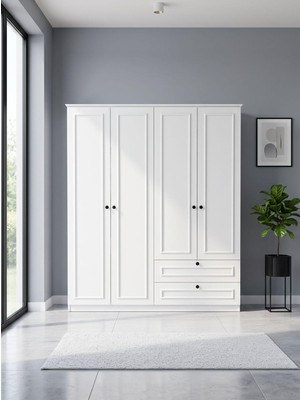 İNDEPPO Style 4 Kapkaklı 2 Çekmeceli Gaedırop (140 cm - Beyaz)