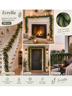 Ecrella Yılbaşı Dekoru Yapay Çam Dalı Garland – Kapı Duvar ve Masa Süsü Yeşil 180 cm