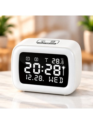 CoverZone Dijital Çalar Saat, Çift Alarm, Snooze Erteleme, Gece Işığı, Sıcaklık ve Tarih Göstergesi, 12/24 Saat Formatlı Masaüstü Alarm Saati, DS-5801