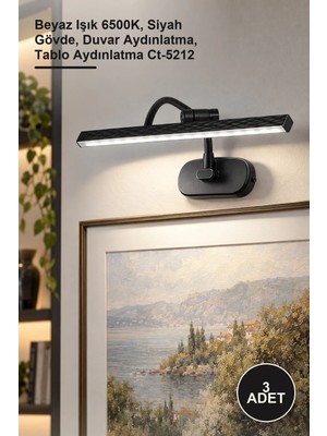 Yenilig 3 Adet CT-5212SB Kuğu Aplik 7W LED – Beyaz Işık 6500K, Siyah Gövde, Duvar Aydınlatma, Tablo Aydınlatma CT-5212