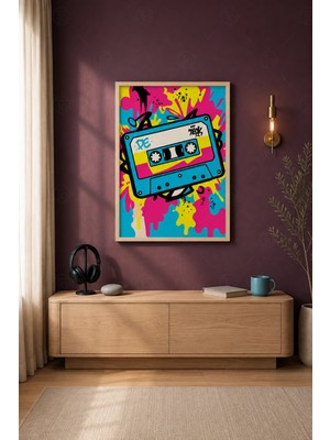 Tontilika Neon Kaset Grafiti Mixtape Ahşap Çerçeveli Duvar Tablosu