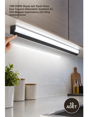 Yenilig 10 Adet CT-2368B T5 LED Bant Armatür CT-2368 – 15W 6500K Beyaz Işık Siyah Kasa Ince Tasarım Eklenebilir Anahtarlı Ev Ofis Mağaza Aydınlatma LED Strip
