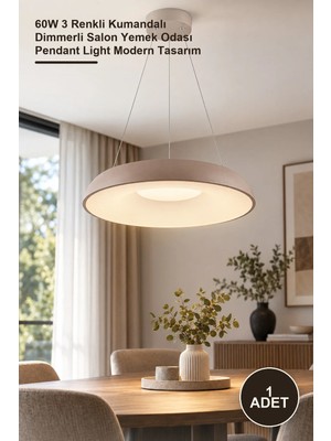 Yenilig 1 Adet CT-8640 Zen LED Sarkıt Armatür – 60W 3 Renkli Kumandalı Dimmerli Salon Yemek Odası Pendant Light Modern Tasarım
