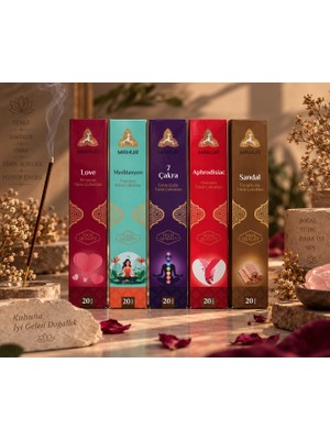 Mahur Premium Tütsü Seti 5’li – Love, Meditation, 7 Çakra, Aphrodisiac, Sandal