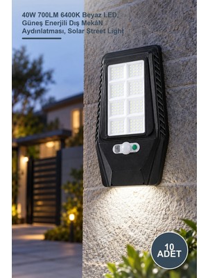 Yenilig 10 Adet CT-4693 Solar Sokak Armatürü – 40W 700LM 6400K Beyaz Led, Güneş Enerjili Dış Mekân Aydınlatması, Solar Street Light