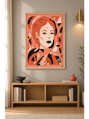 Tontilika Mercan Portre Boho Desenli Kadın Ahşap Çerçeveli Duvar Tablosu