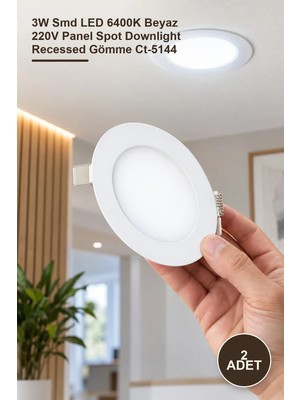 Yenilig 2 Adet CT-5144B Slim Panel Spot Armatür – 3W Smd LED 6400K Beyaz 220V Panel Spot Downlight Recessed Gömme CT-5144