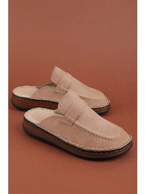 Gondol Hakiki Deri Unisex Sabo Terlik | Anatomik Yumuşak Tabanlı Hkm.41 Vizon Nubuk