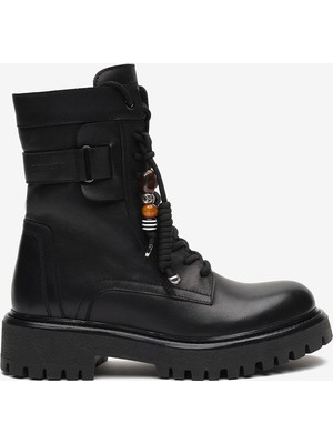 Greyder Kadın Siyah Hakiki Deri Military Bot 6K2UB35347