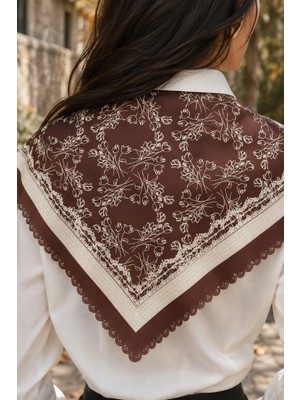 Tarzını Seç Bordo Sarmaşık Desenli Dantel Oya Kesim Fular / Bandana 70 x 70 cm