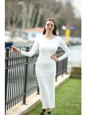Butik Bisiklet Yaka Sırt Dekolteli Elbise