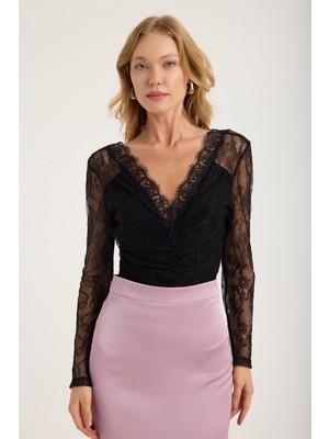 Home Store Tül Dv Yaka Pile Dikişli Body