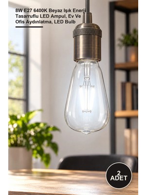 Yenilig 2 Adet CT-4353B Rustik Filament Ampul – 8W E27 6400K Beyaz Işık Enerji Tasarruflu LED Ampul, Ev ve Ofis Aydınlatma, LED Bulb