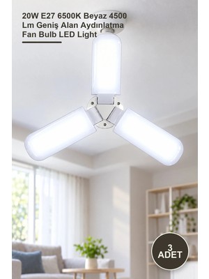 Yenilig 3 Adet CT-1152 Pervane LED Ampul – 20W E27 6500K Beyaz 4500 Lm Geniş Alan Aydınlatma Fan Bulb LED Light